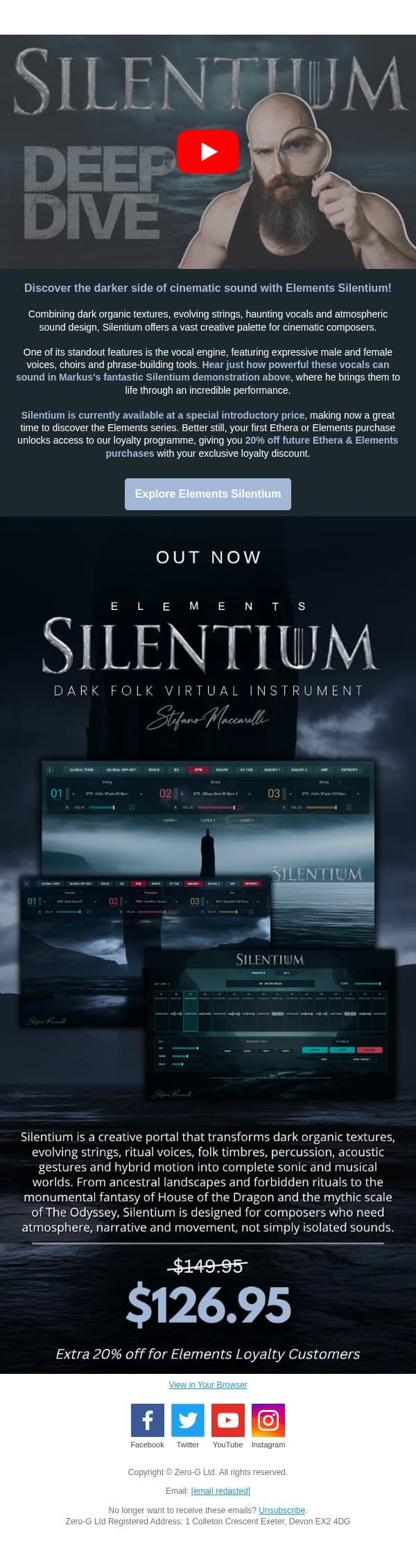 Meet Elements Silentium at Its Introductory Price email from Zero-G screenshot