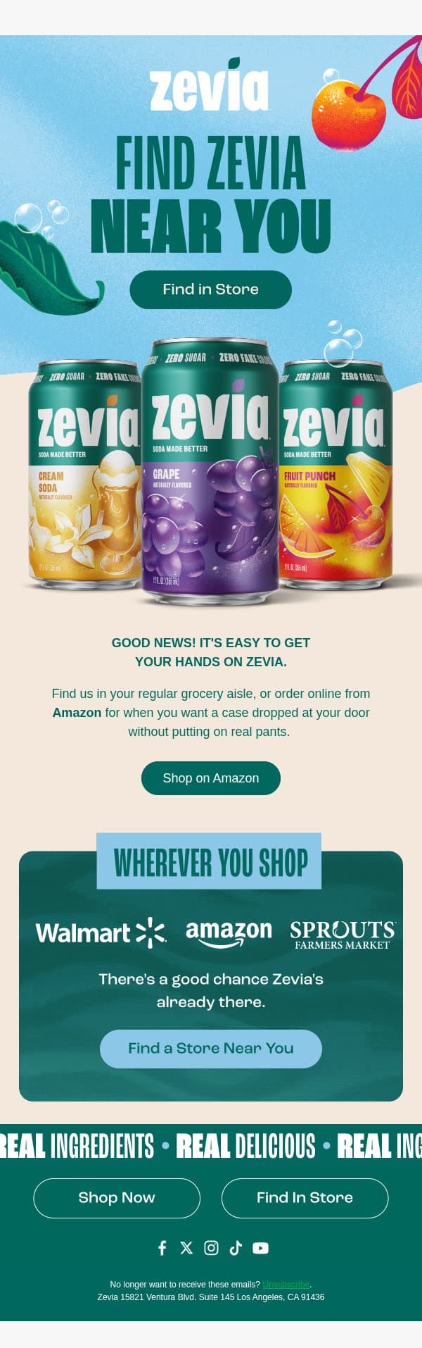 Zevia is closer than you think 📍 email from Zevia screenshot