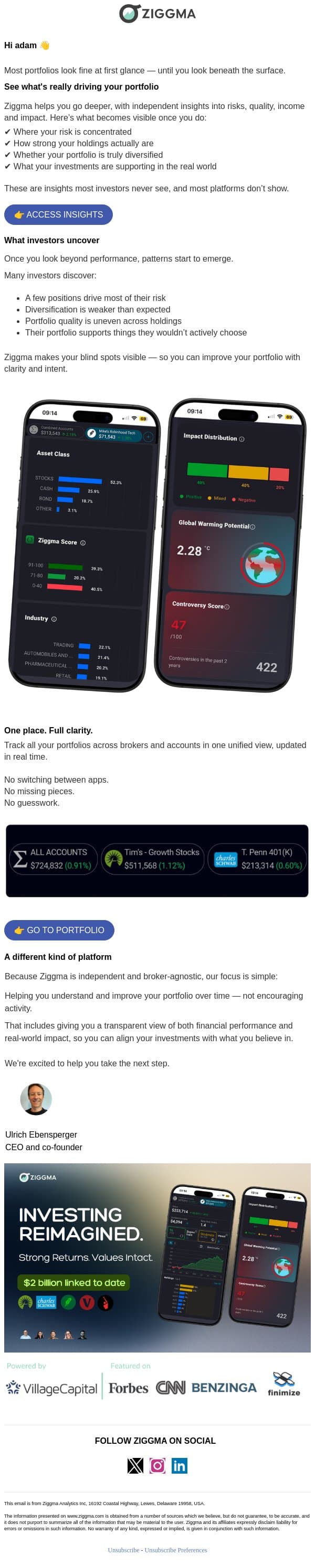 Hidden risks and missed opportunities email from Ziggma screenshot