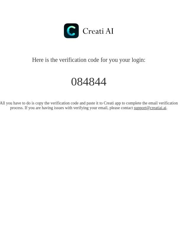 Creati Email Verification Code email from ZMO.AI screenshot