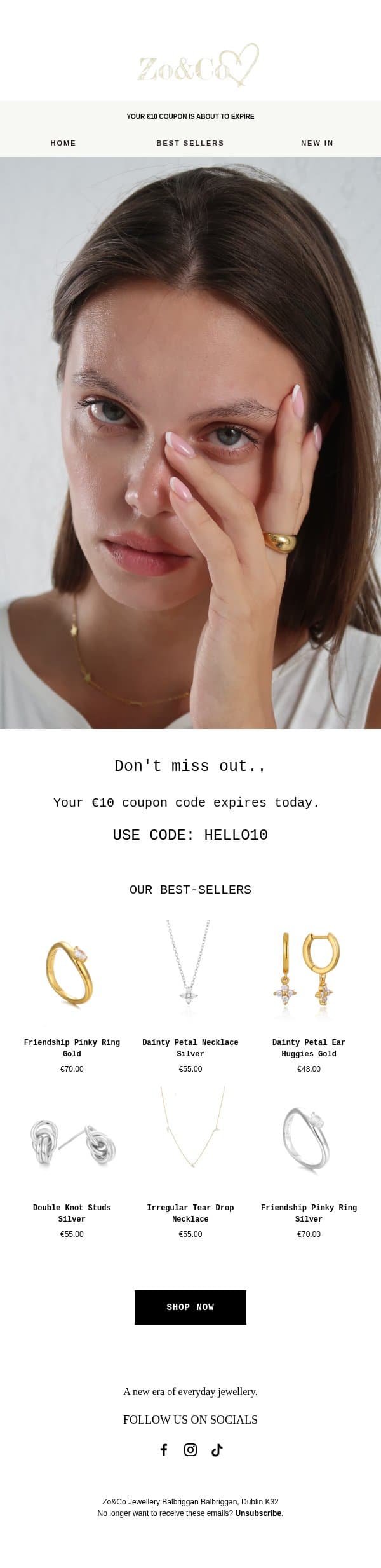 Hey - You are going to miss out on this! email from Zo&Co screenshot