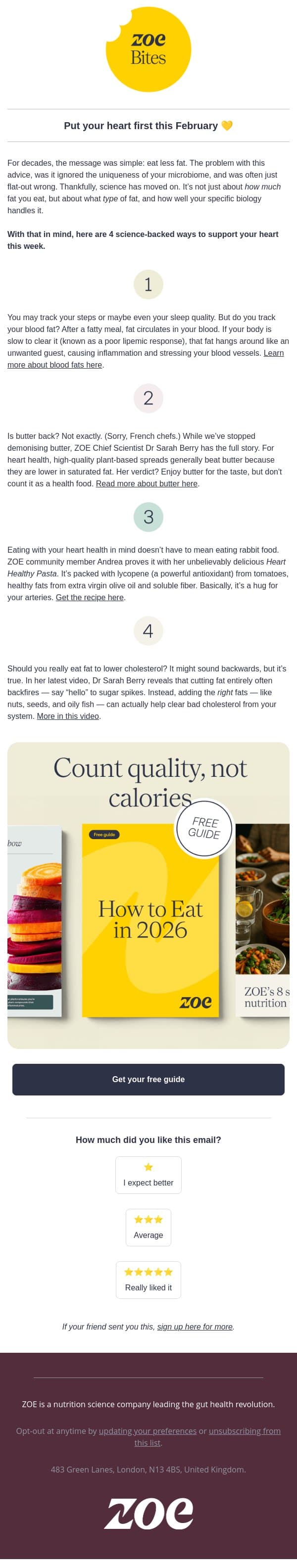 It’s Heart Month. Let’s talk about fat. email from ZOE screenshot