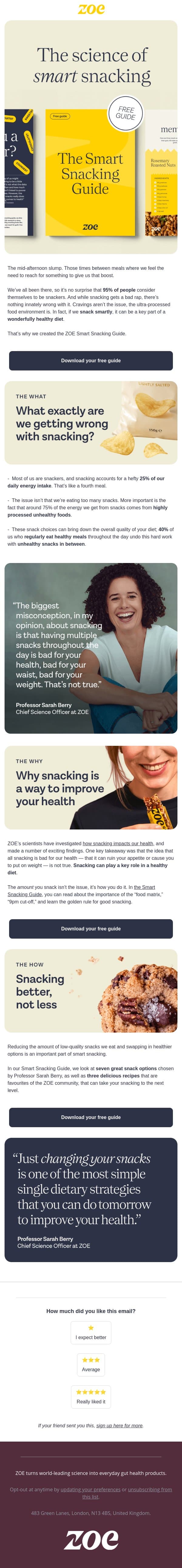 What the science says about healthy snacking email from ZOE screenshot