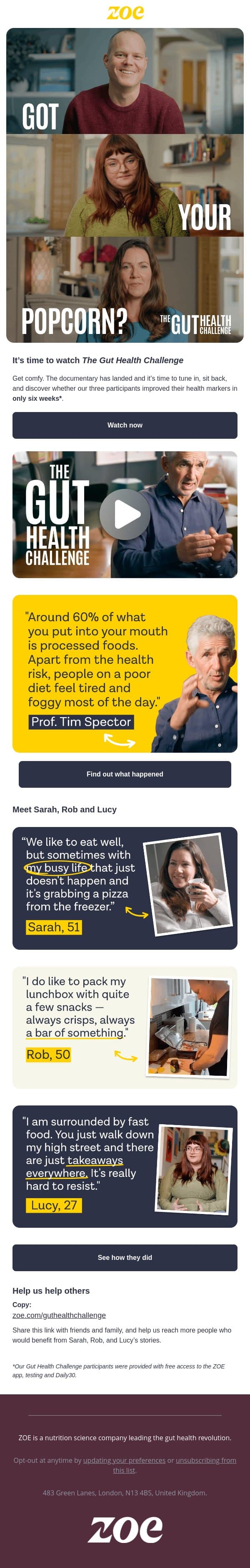 🎬 It's live! email from ZOE screenshot