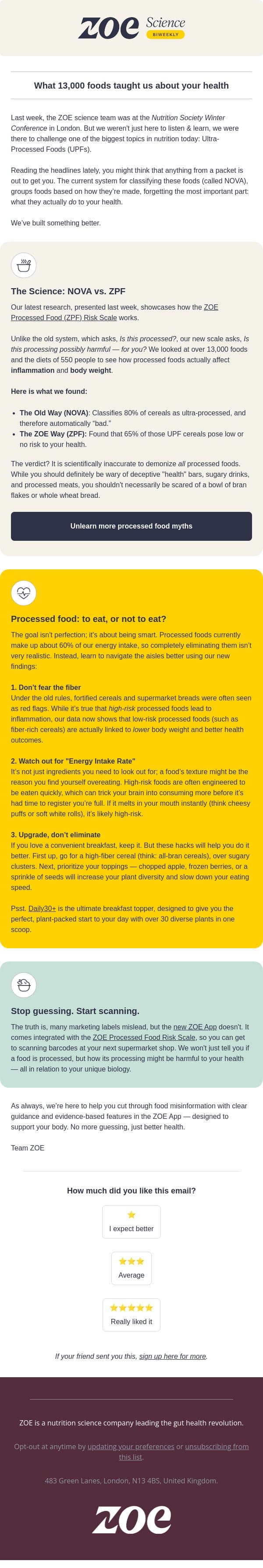 Should you really avoid cereal? email from ZOE screenshot