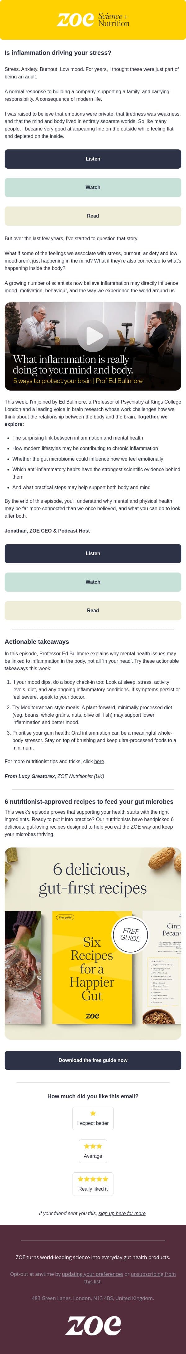 What inflammation is really doing to your mind email from ZOE screenshot