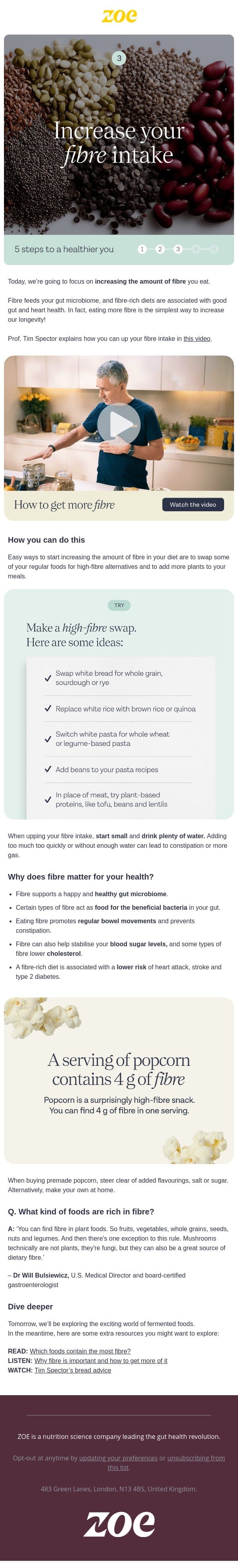 🍓 Step 3: Try these high-fibre swaps email from ZOE screenshot