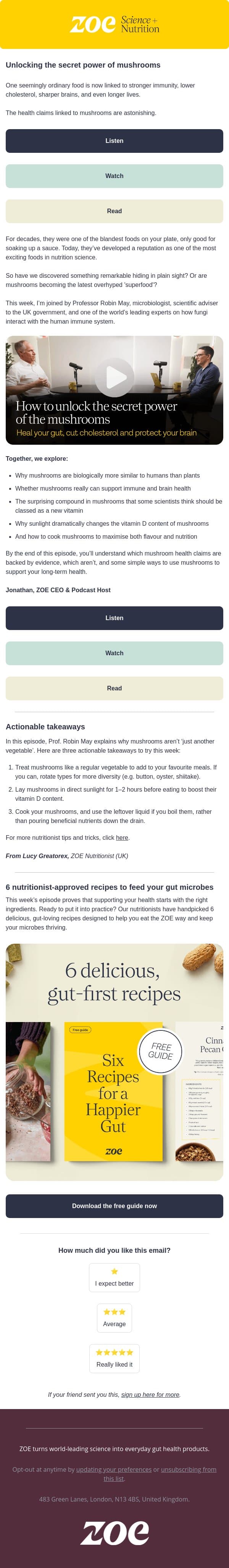 The new "vitamin" hiding in your mushrooms email from ZOE screenshot