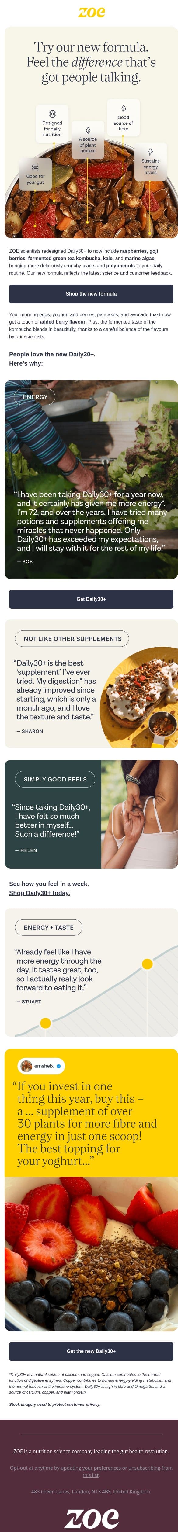 Get the new Daily30+. See how you feel. email from ZOE screenshot