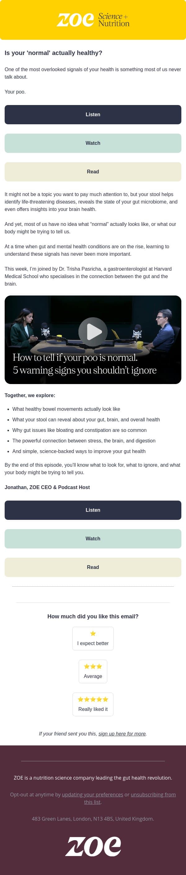 The early warning system in your gut email from ZOE screenshot