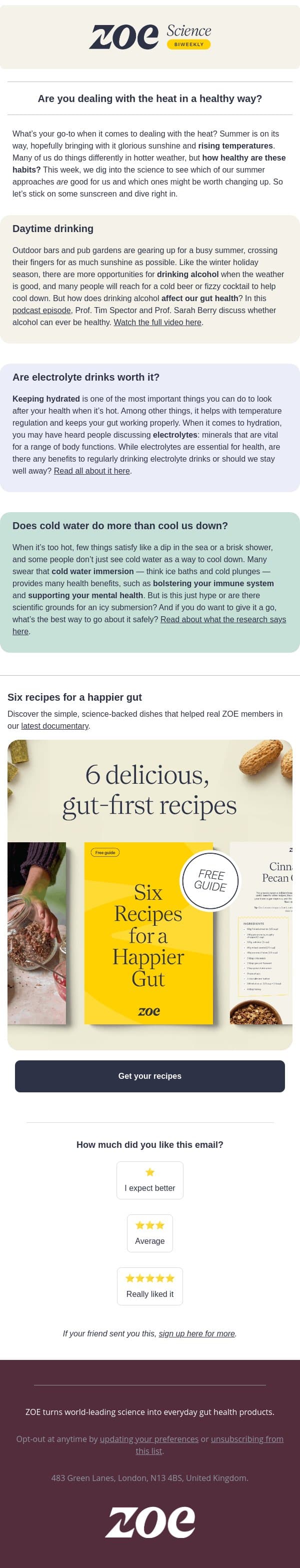How healthy are your summer habits? email from ZOE screenshot