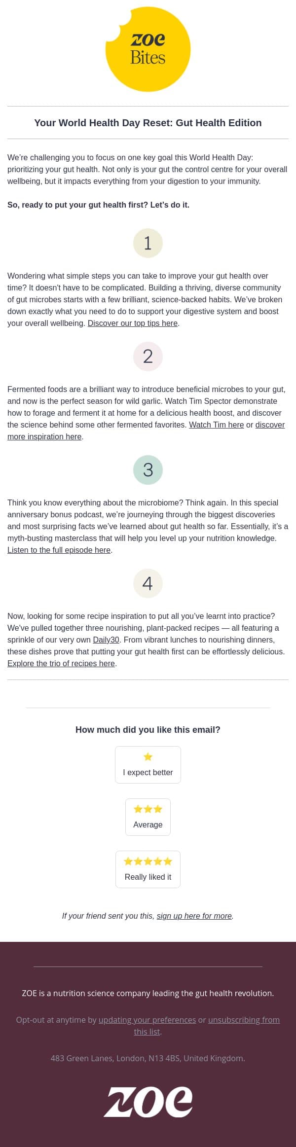 It’s World Health Day! email from ZOE screenshot