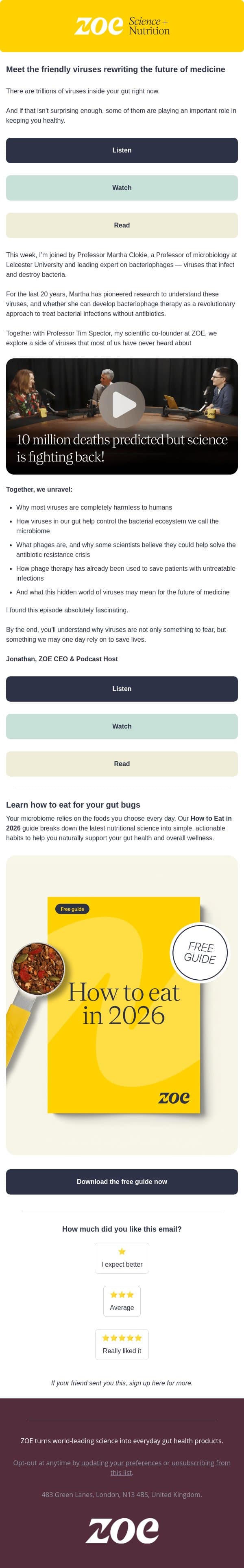 The most helpful thing in your gut is... a virus? email from ZOE screenshot