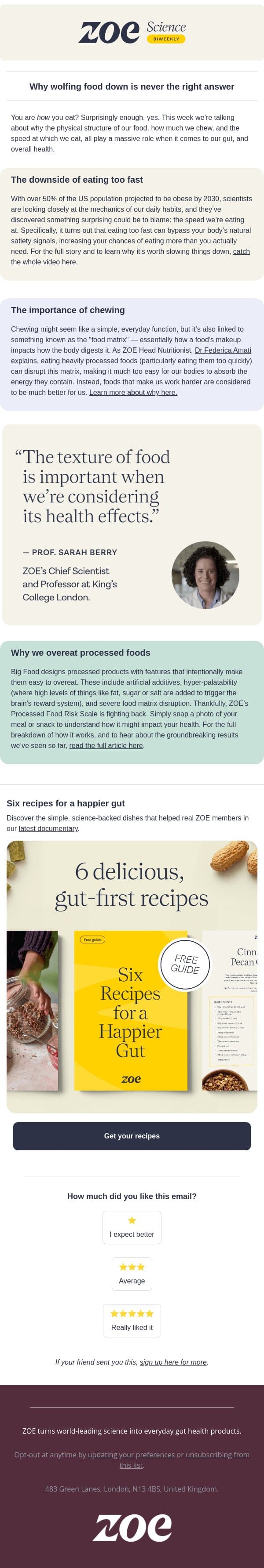 How you eat matters. Here’s why email from ZOE screenshot