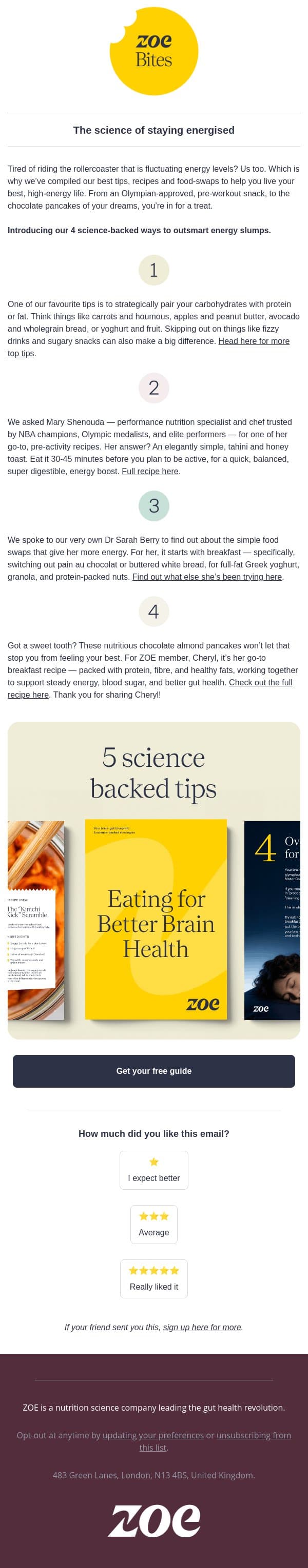You need these recipes email from ZOE screenshot