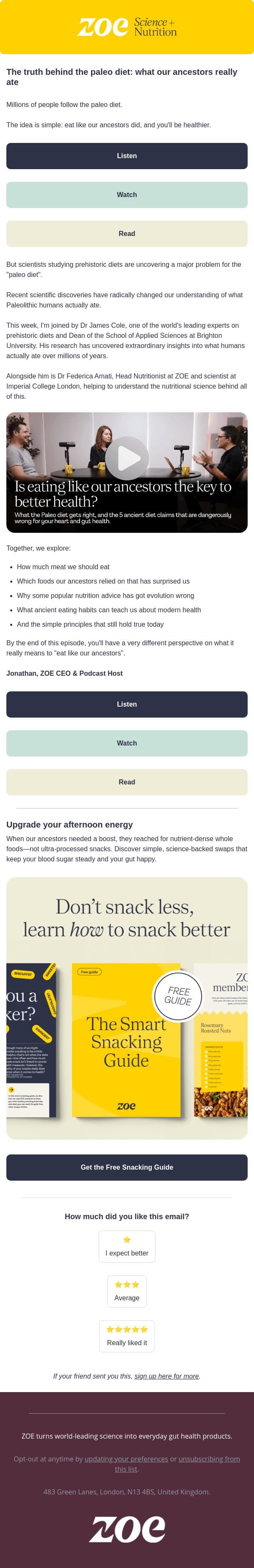 The 5 paleo diet myths that science has overturned email from ZOE screenshot