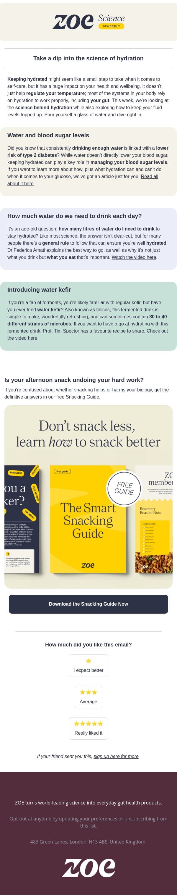 The real science of water and staying hydrated email from ZOE screenshot