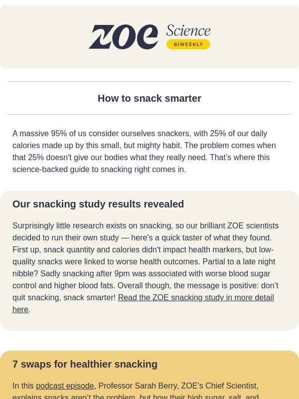 The science of snacking email from ZOE