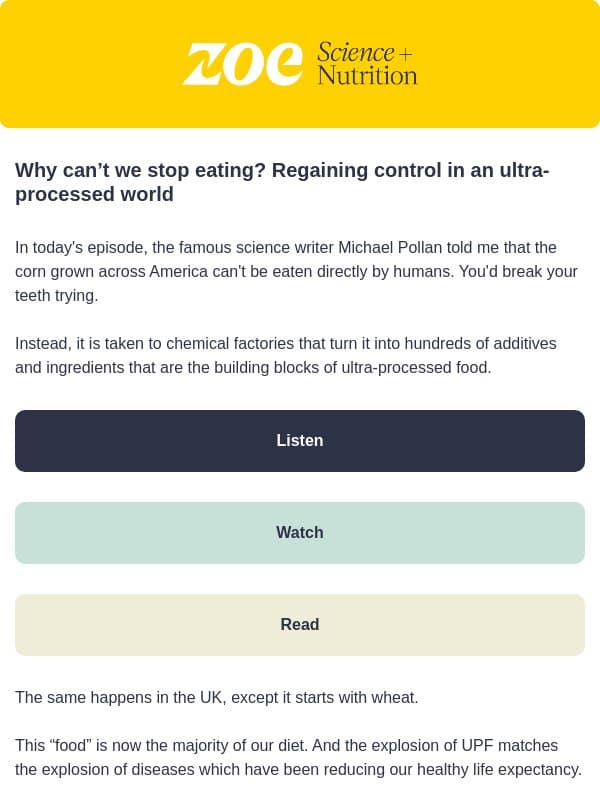 The science of cravings email from ZOE
