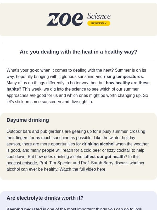 How healthy are your summer habits? email from ZOE