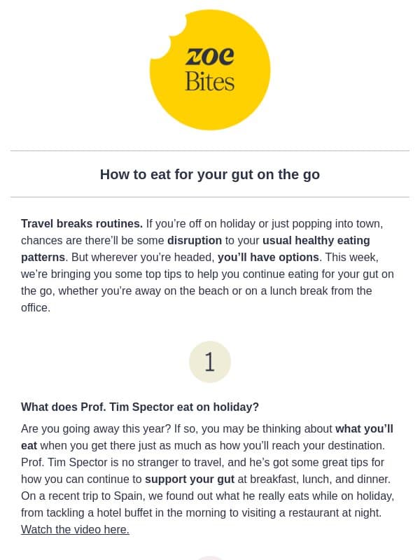 Tim’s top tips for eating on the go email from ZOE