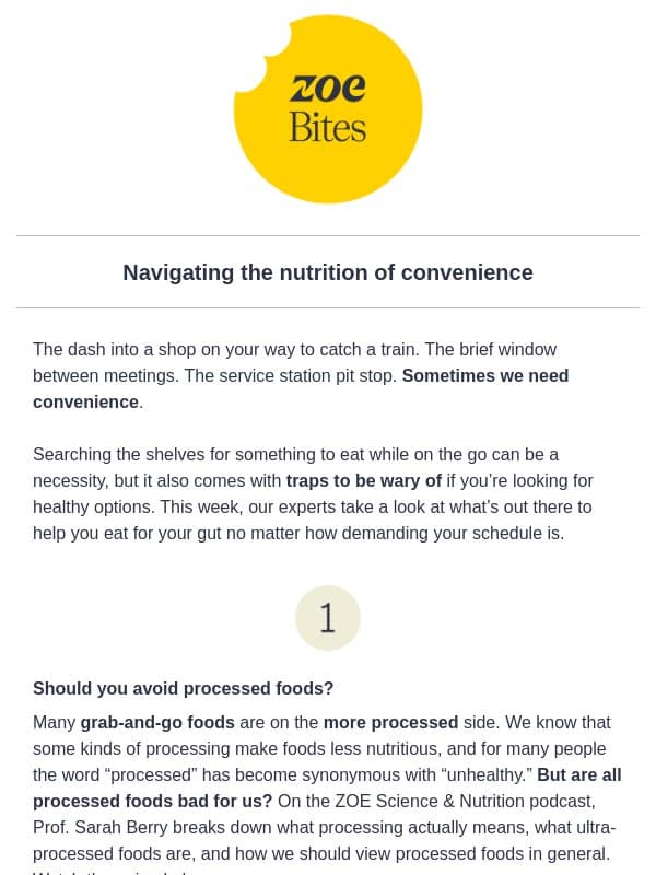 Gut-friendly picks and what to look for on the go email from ZOE
