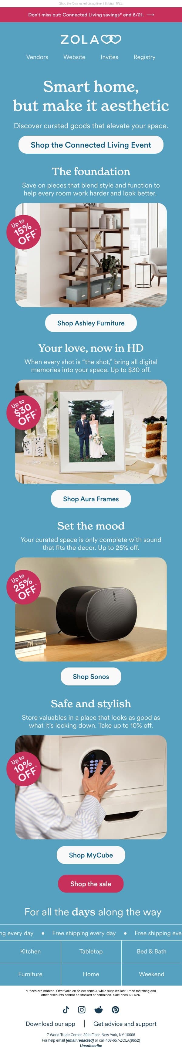 Smart living can be sophisticated 🤖 email from Zola screenshot