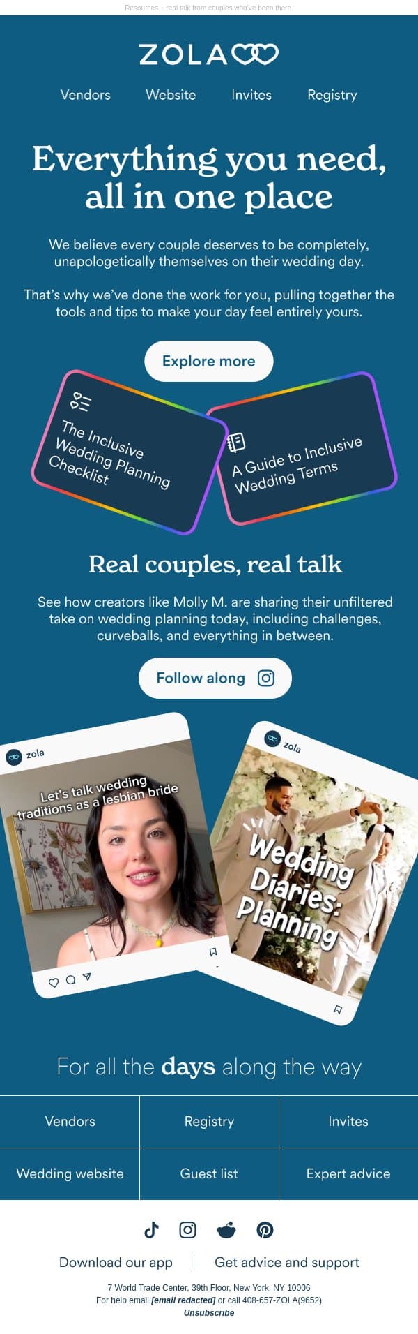 Your wedding, your way email from Zola screenshot
