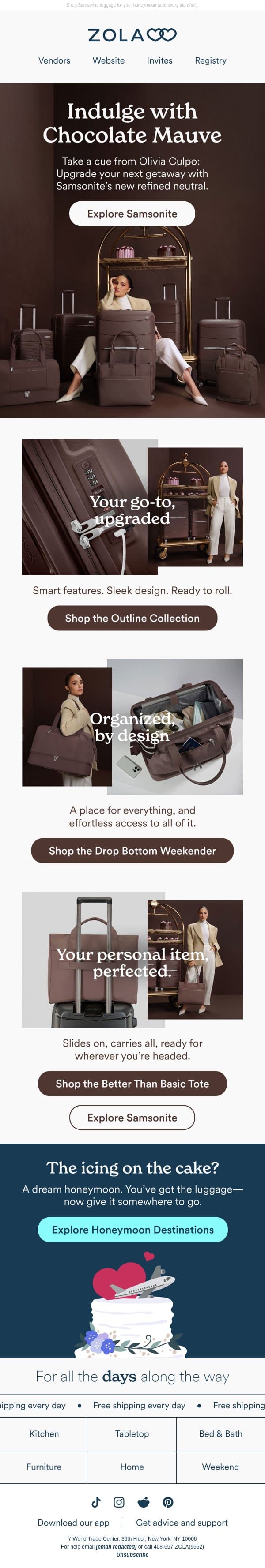 Olivia Culpo’s pick: Chocolate Mauve email from Zola screenshot