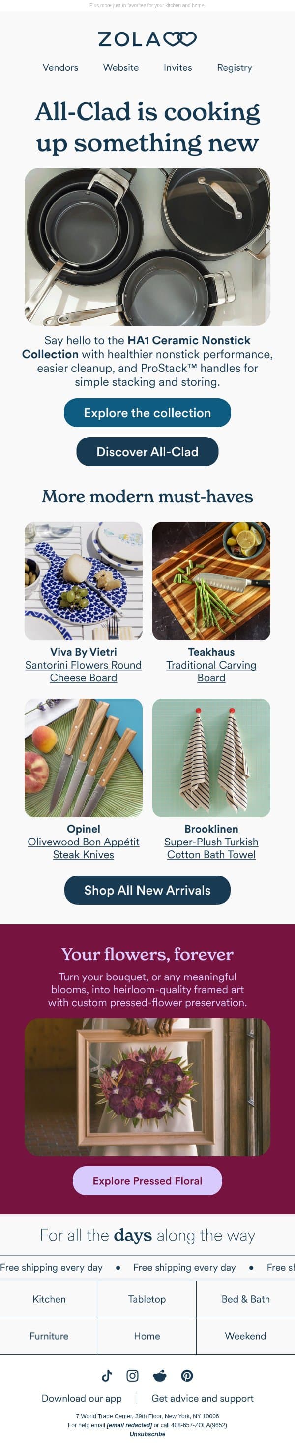 Meet the new All-Clad Ceramic Collection email from Zola screenshot