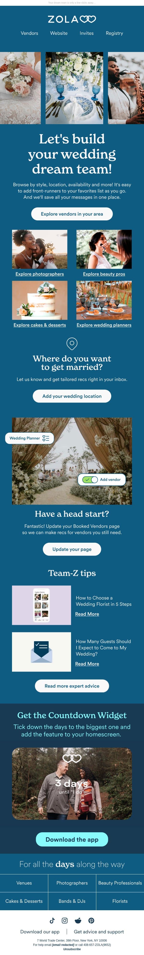 Pssst! Check out some wedding vendors 👀 email from Zola screenshot