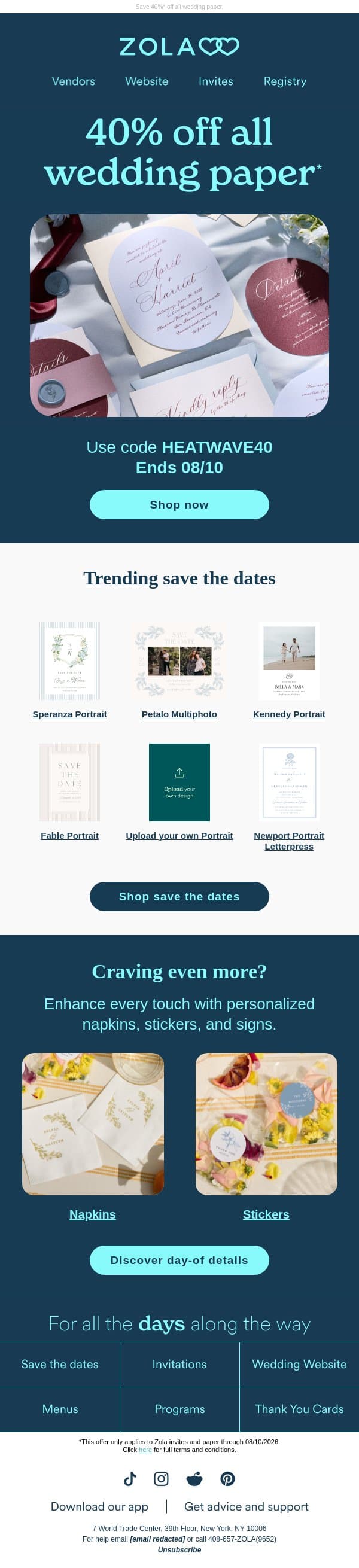 Temps are hot. This sale’s hotter 🔥 email from Zola screenshot