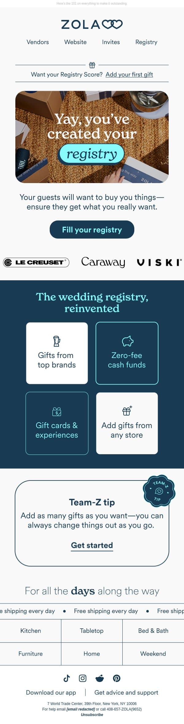 Congrats, you’ve created your registry! email from Zola screenshot