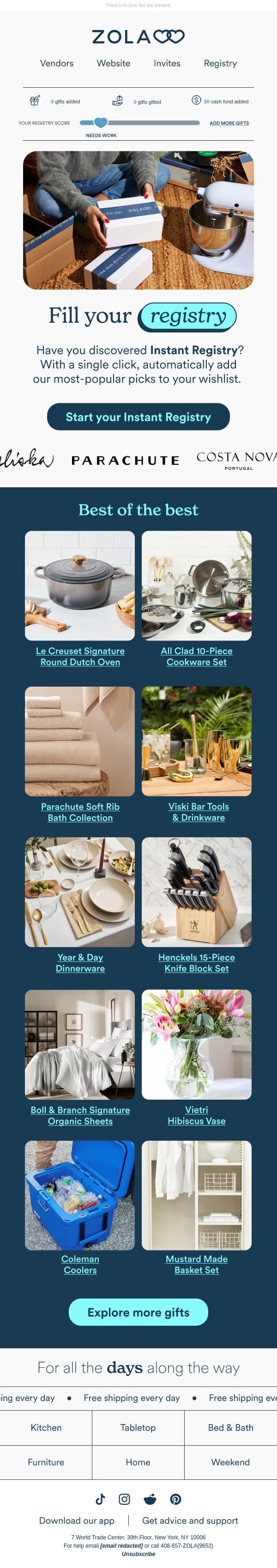 MISSING: gifts for your registry email from Zola screenshot