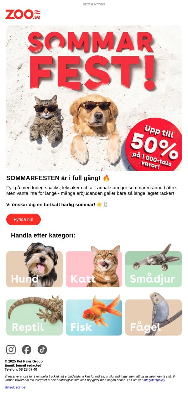 SOMMARFESTEN fortsätter! Upp till 50% rabatt 😎 email from Zoo.se screenshot