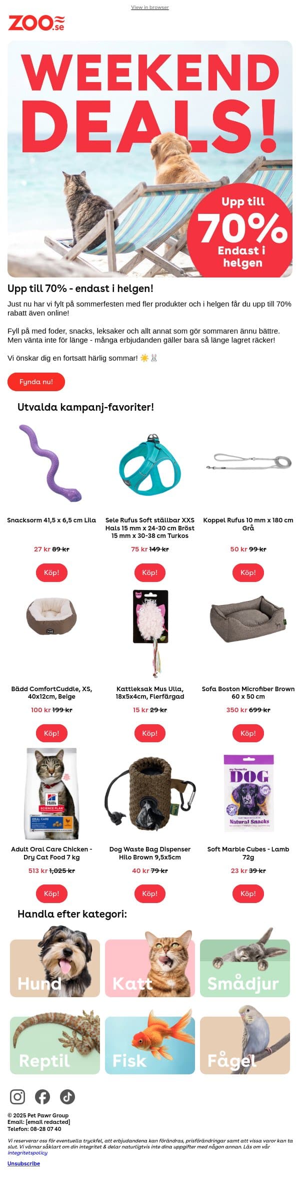 Weekend Deals - upp till 70% 😻 email from Zoo.se screenshot