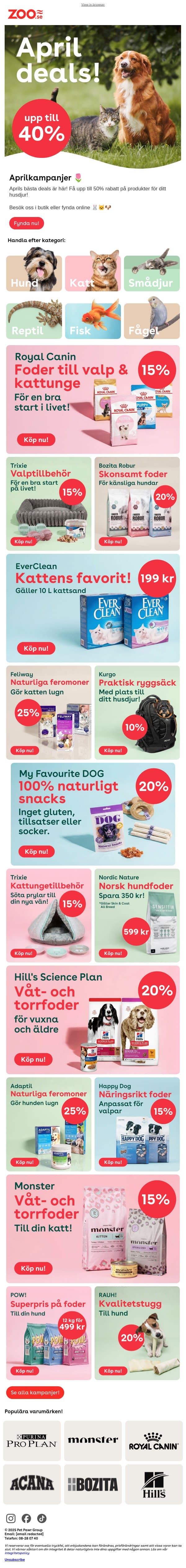 April = Stora fynd! 🐶🐱 email from Zoo.se screenshot