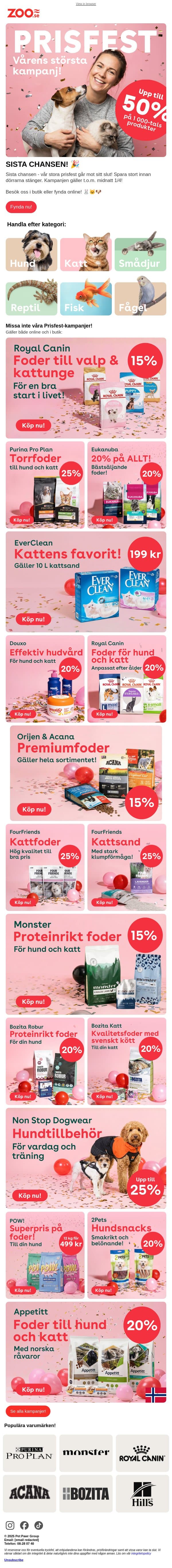 SISTA CHANSEN! Snart tar prisfesten slut... 🕝 email from Zoo.se screenshot