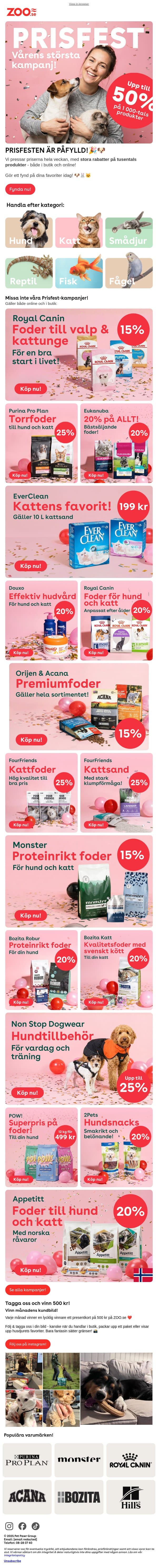 PRISFESTEN ÄR PÅFYLLD!🎉🐶 email from Zoo.se screenshot