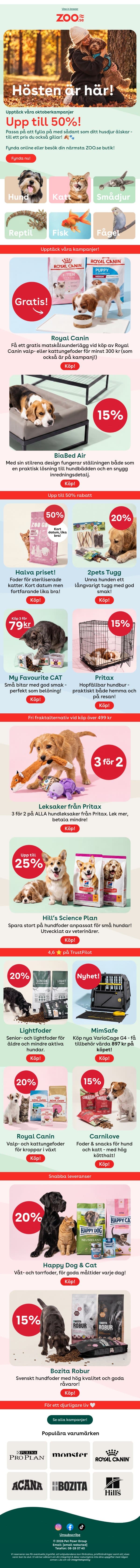 Oktoberkampanj - upp till 50% rabatt! email from Zoo.se screenshot