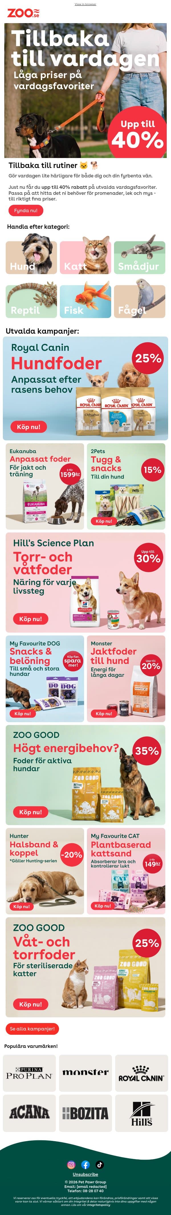 Tillbaka till rutiner! Upp till 40% på vardagsfavoriter email from Zoo.se screenshot