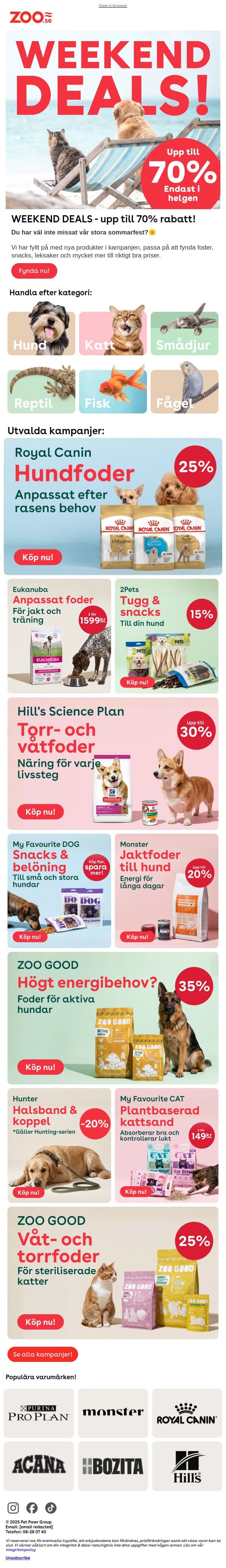 Upp till 70% | helgens bästa deals! email from Zoo.se screenshot