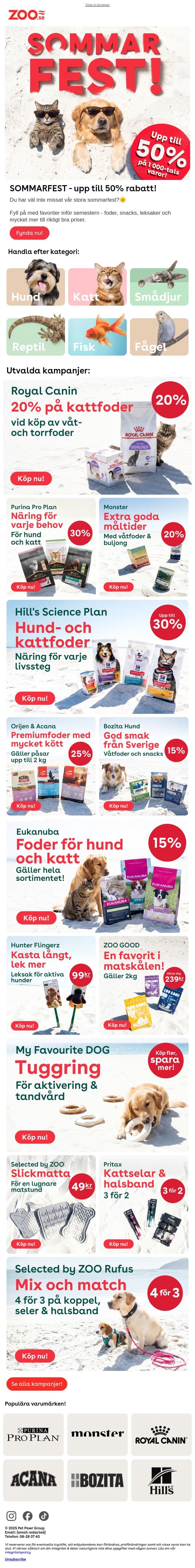Redo för sommarens bästa husdjursfynd? 🐶☀️ email from Zoo.se screenshot