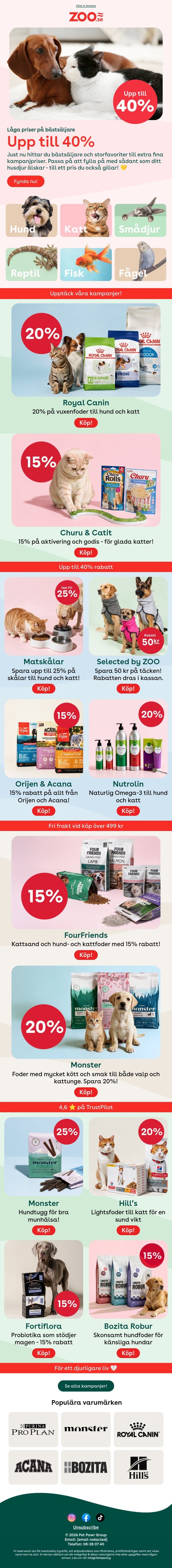 Storfavoriter till små priser - upp till 40%! 🐾 email from Zoo.se screenshot