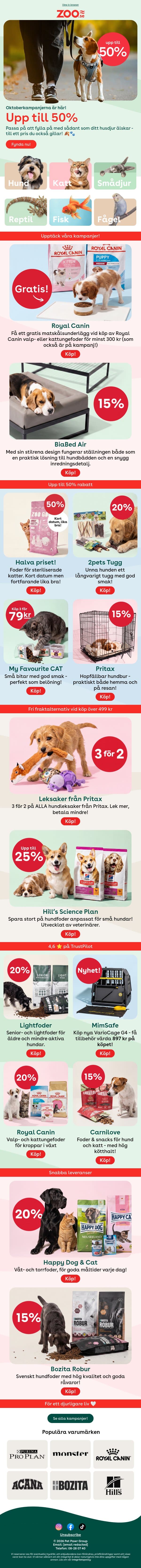 Dags att fylla på? 🐶🐱🐰 email from Zoo.se screenshot