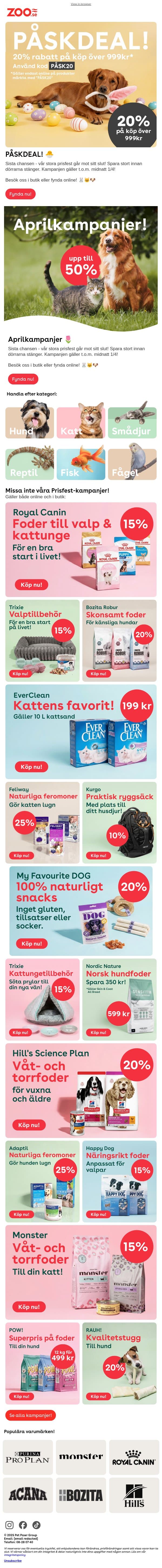 Påskdeal 🐣 Få 20% vid köp över 999 kr email from Zoo.se screenshot