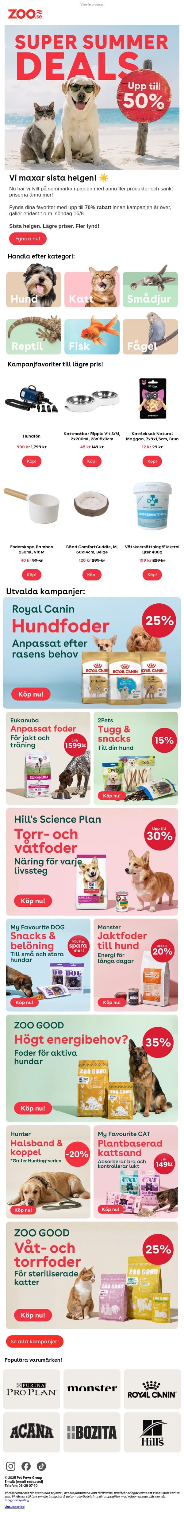 Vi maxar sista helgen - nu upp till 70% rabatt! email from Zoo.se screenshot