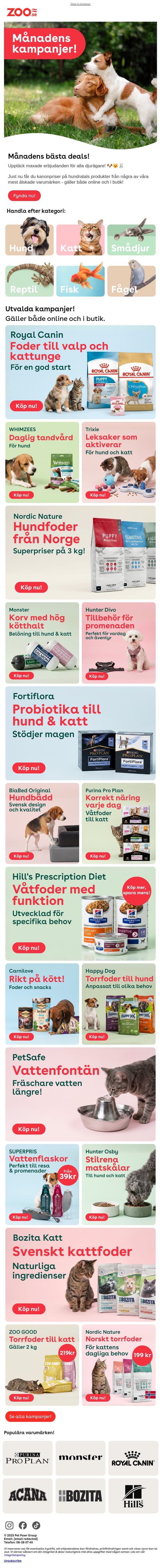 Wow-erbjudanden för alla djurägare! 🐱🐶 email from Zoo.se screenshot