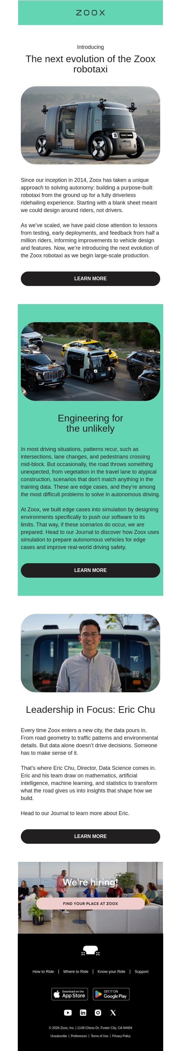A new Zoox, built around you email from Zoox screenshot