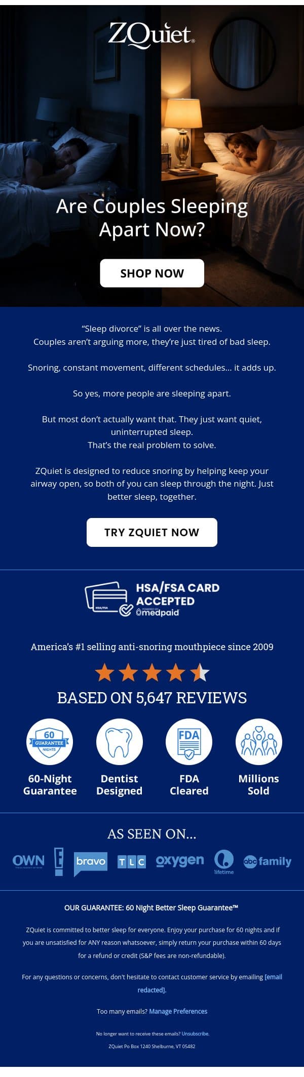Sleep Divorce? 👀 email from ZQuiet screenshot